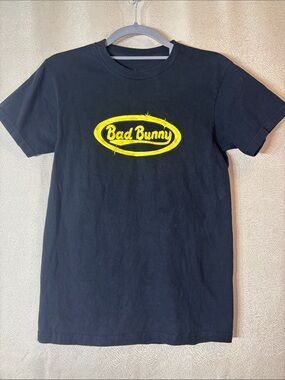 Bad Bunny Men’s Black Tee with Yellow Logo 0334